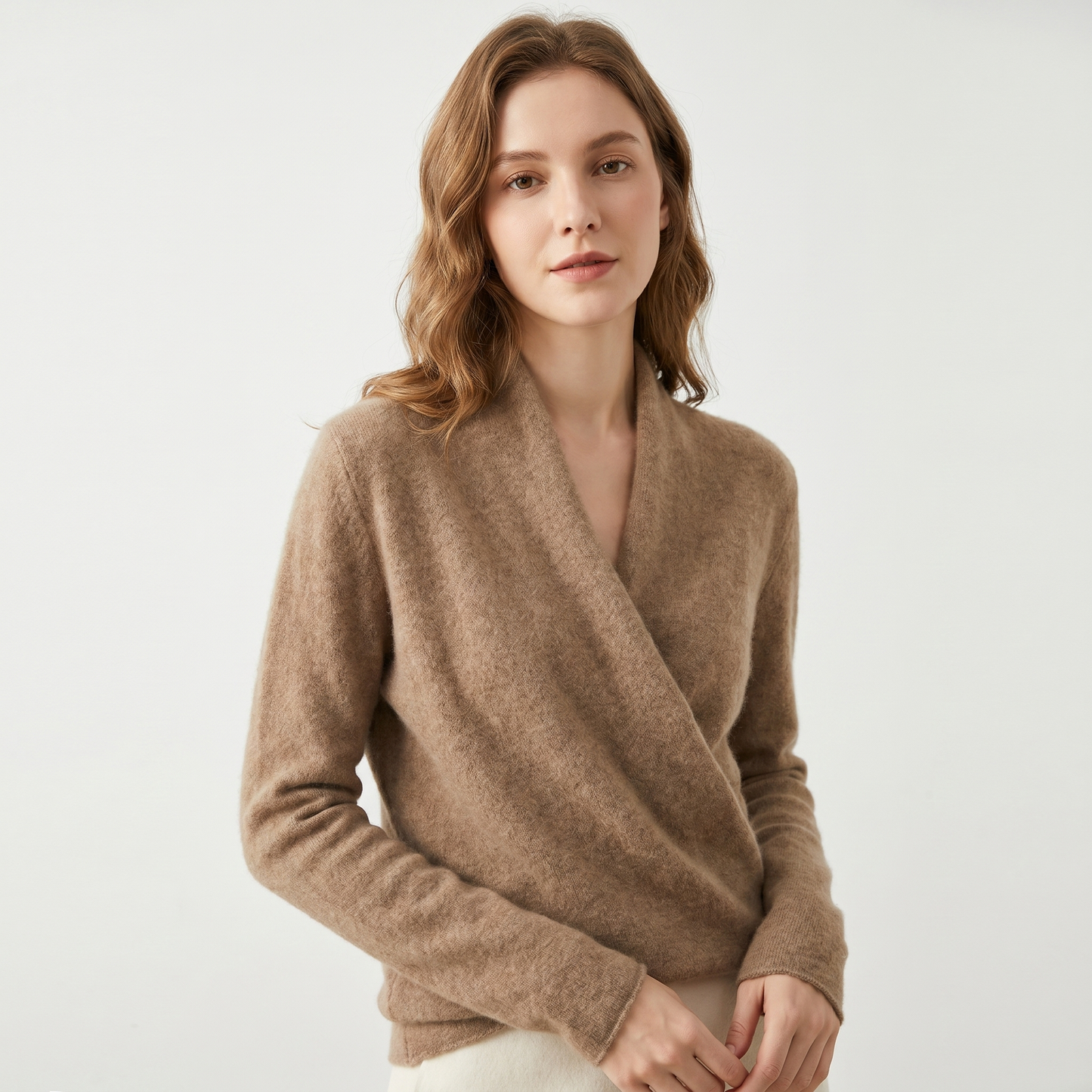 Crossover Sweater Womens – Soft Knit V Neck Wrap Front