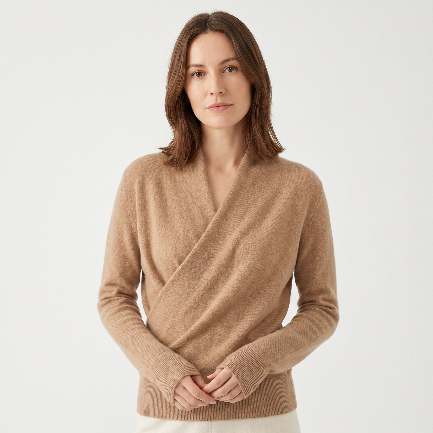 Crossover Sweater Womens – Cashmere V Neck Wrap Front