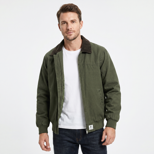 Men's Casual Jacket – Canvas Zip-Up Corduroy Collar Workwear