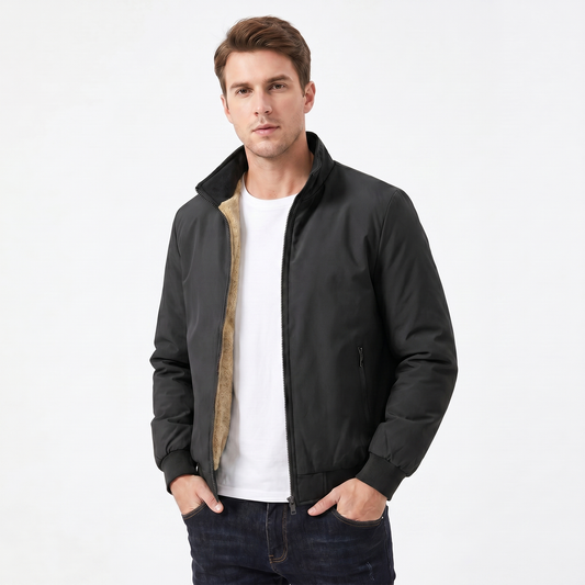 Men's Sherpa Lined Jacket – Smooth Shell Bomber Stand Collar Zip
