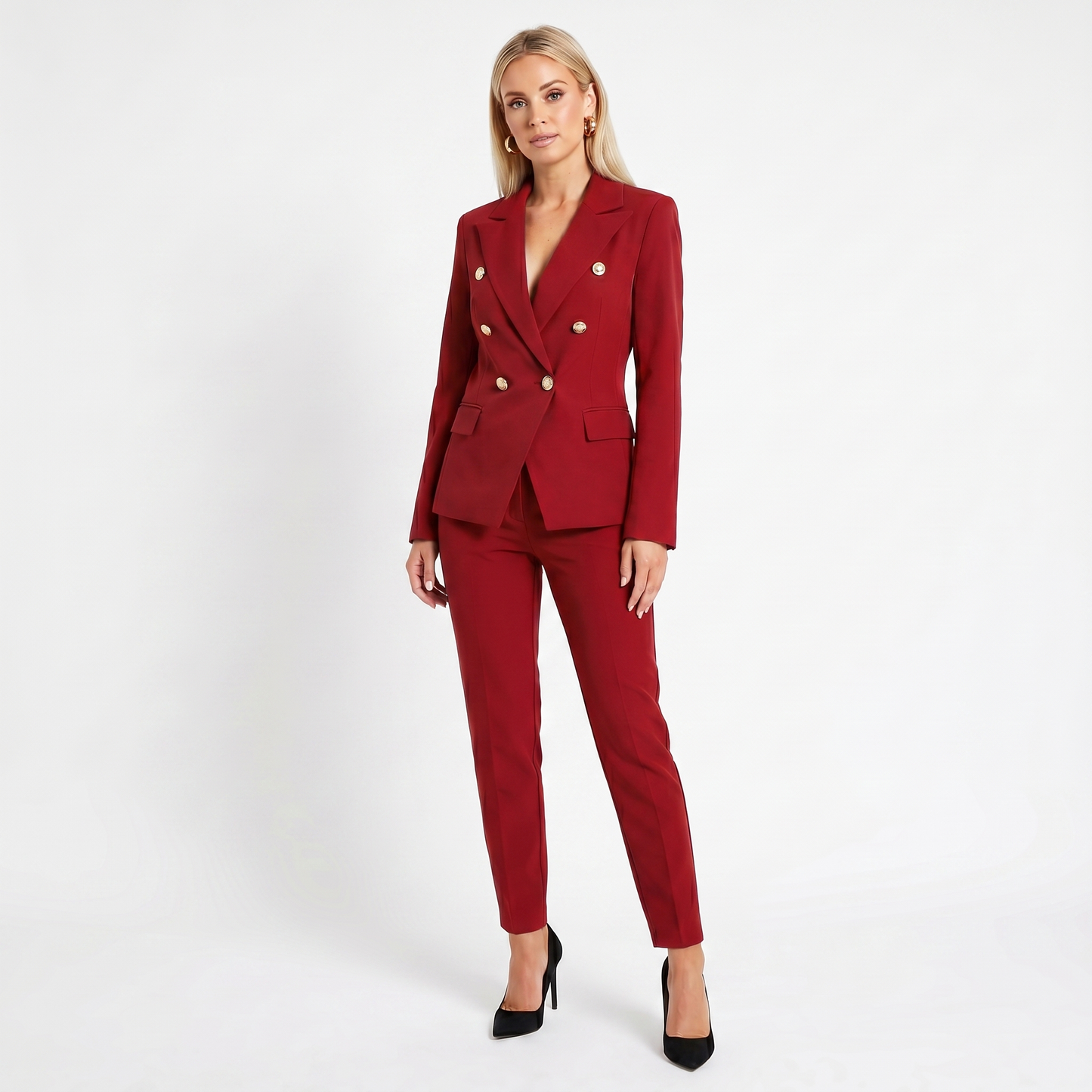 Women's Elegant Pantsuit – Double-Breasted Blazer and Pant Set