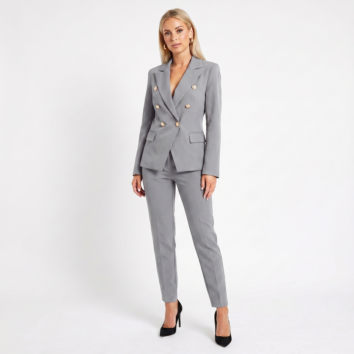 Women's Elegant Pantsuit – Double-Breasted Blazer and Pant Set
