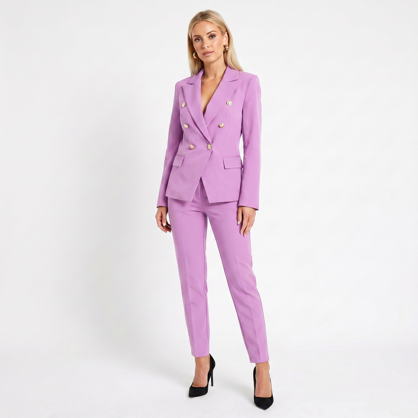 Women's Elegant Pantsuit – Double-Breasted Blazer and Pant Set