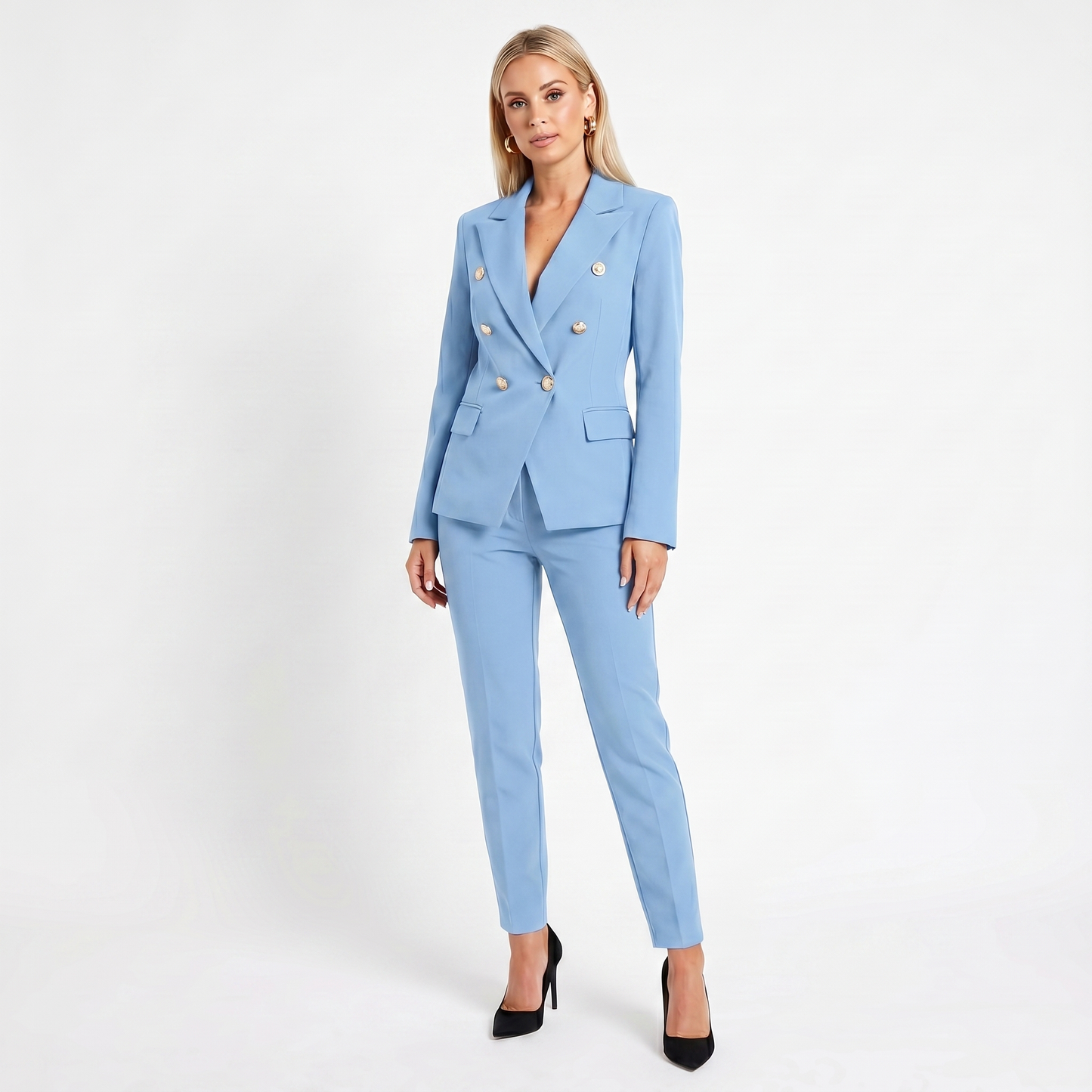 Women's Elegant Pantsuit – Double-Breasted Blazer and Pant Set