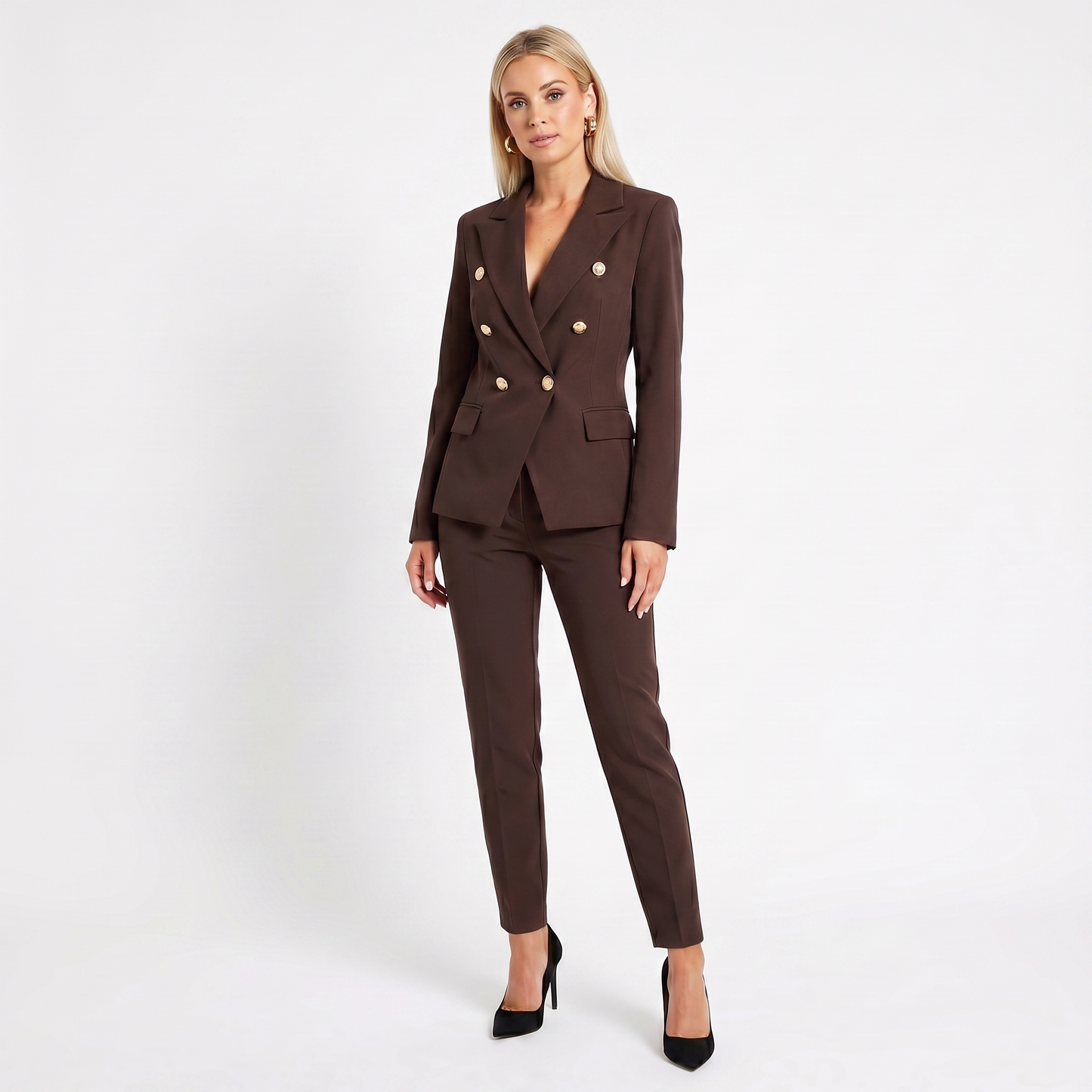 Women's Elegant Pantsuit – Double-Breasted Blazer and Pant Set