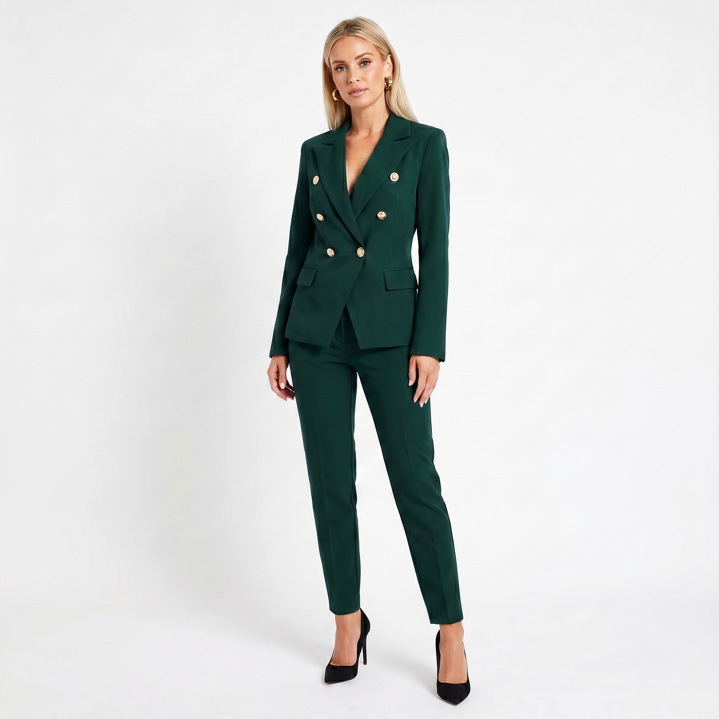 Women's Elegant Pantsuit – Double-Breasted Blazer and Pant Set