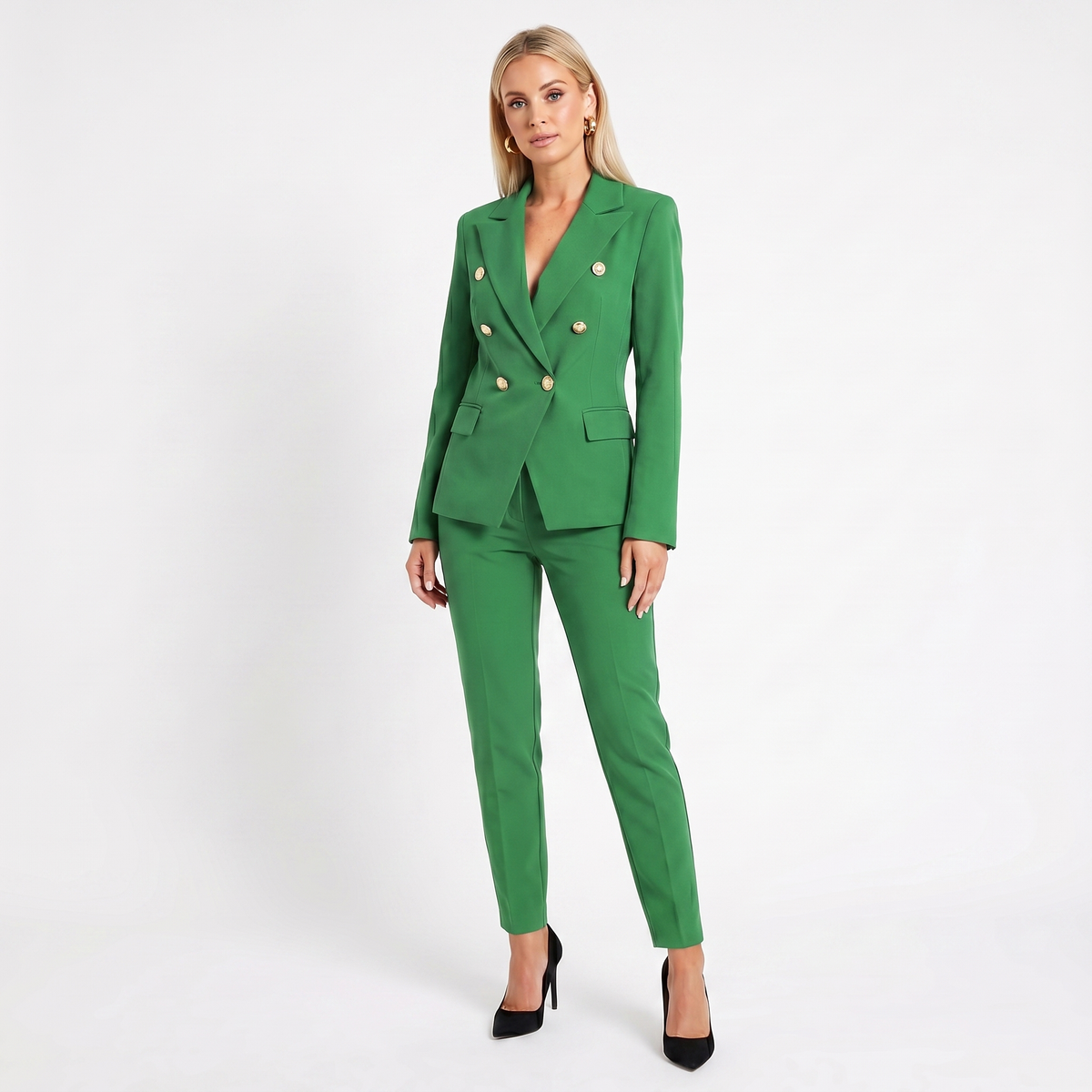 Women's Elegant Pantsuit – Double-Breasted Blazer and Pant Set