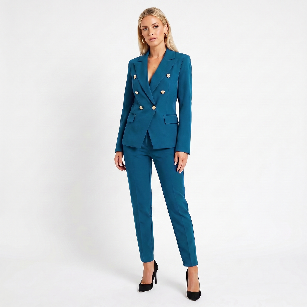 Women's Elegant Pantsuit – Double-Breasted Blazer and Pant Set