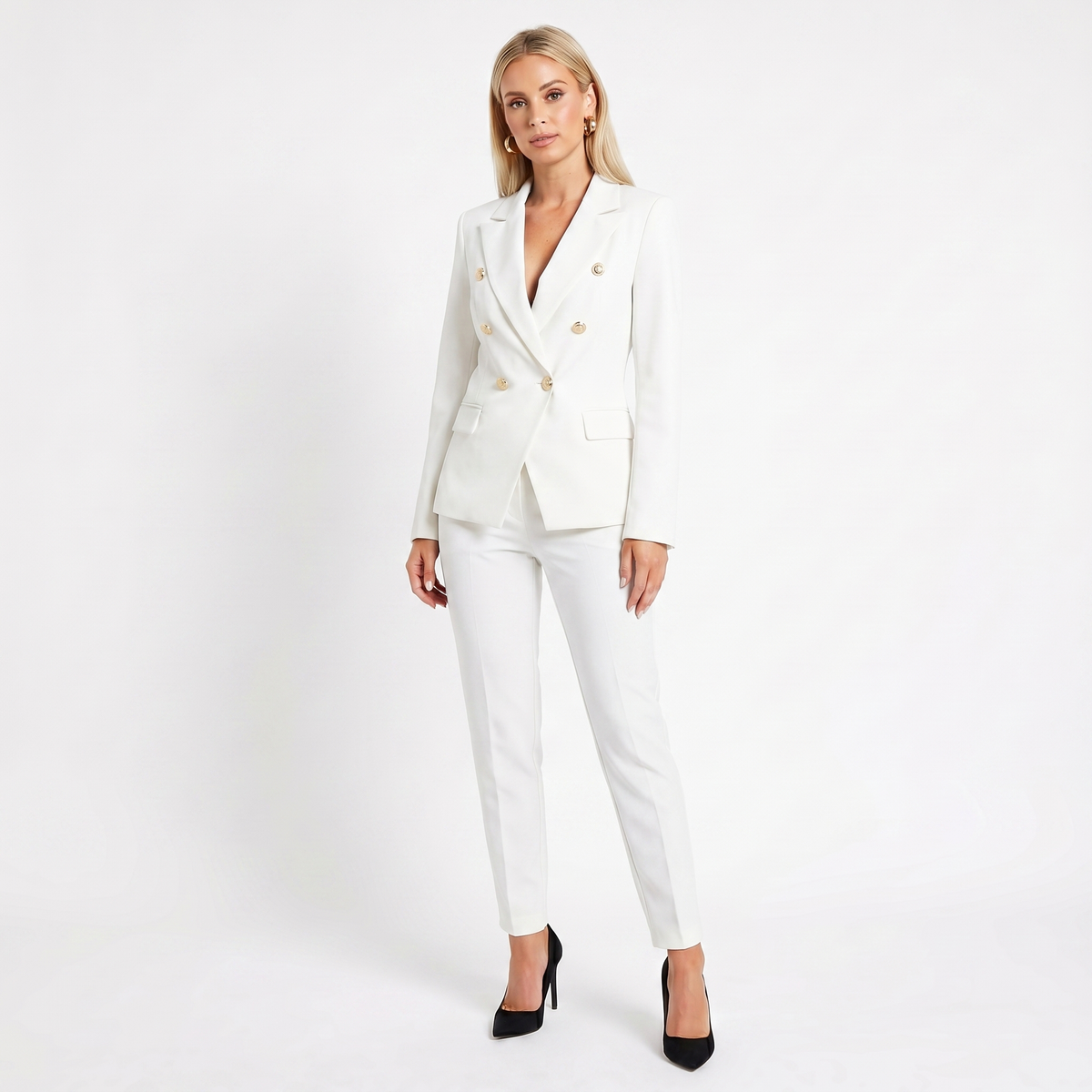 Women's Elegant Pantsuit – Double-Breasted Blazer and Pant Set