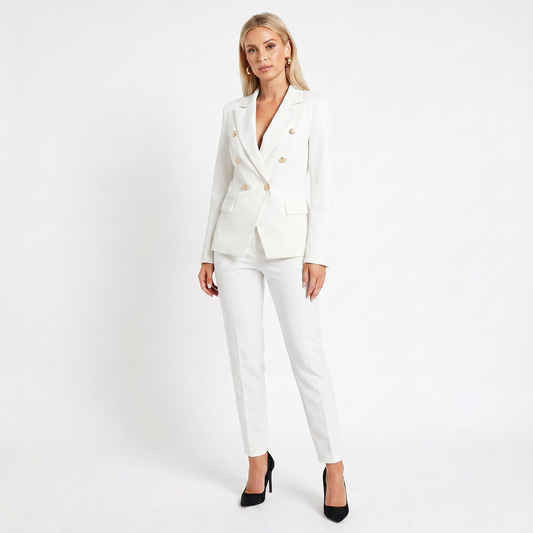 Women's Elegant Pantsuit – Double-Breasted Blazer and Pant Set