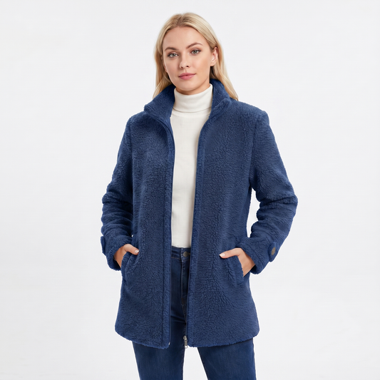 Women's Sherpa Coat – Teddy Bouclé Mid-Length Zip Stand Collar
