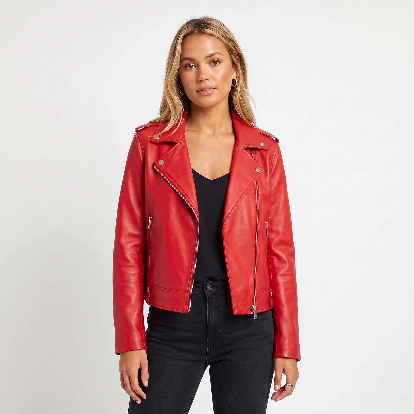 Women's Leather Jacket – Biker Asymmetric Zip Notch Lapel Cropped