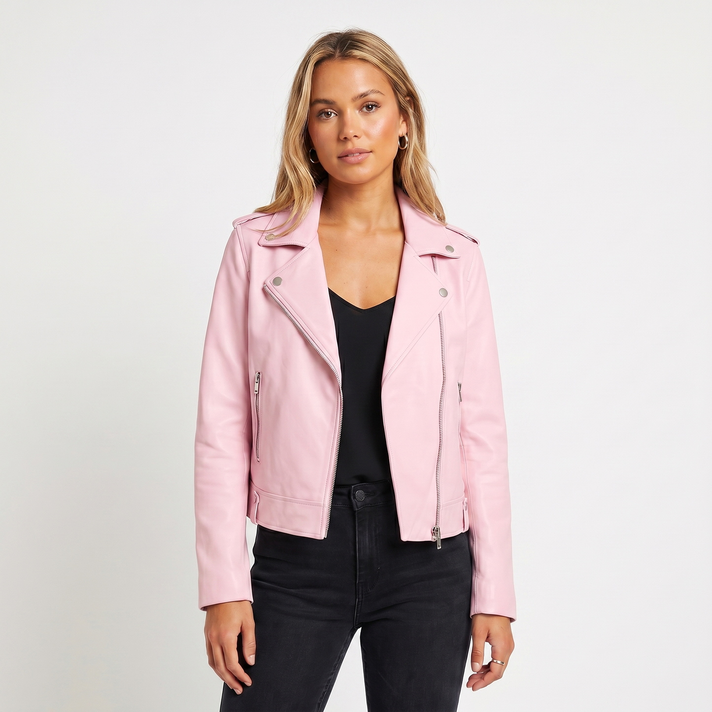 Women's Leather Jacket – Biker Asymmetric Zip Notch Lapel Cropped