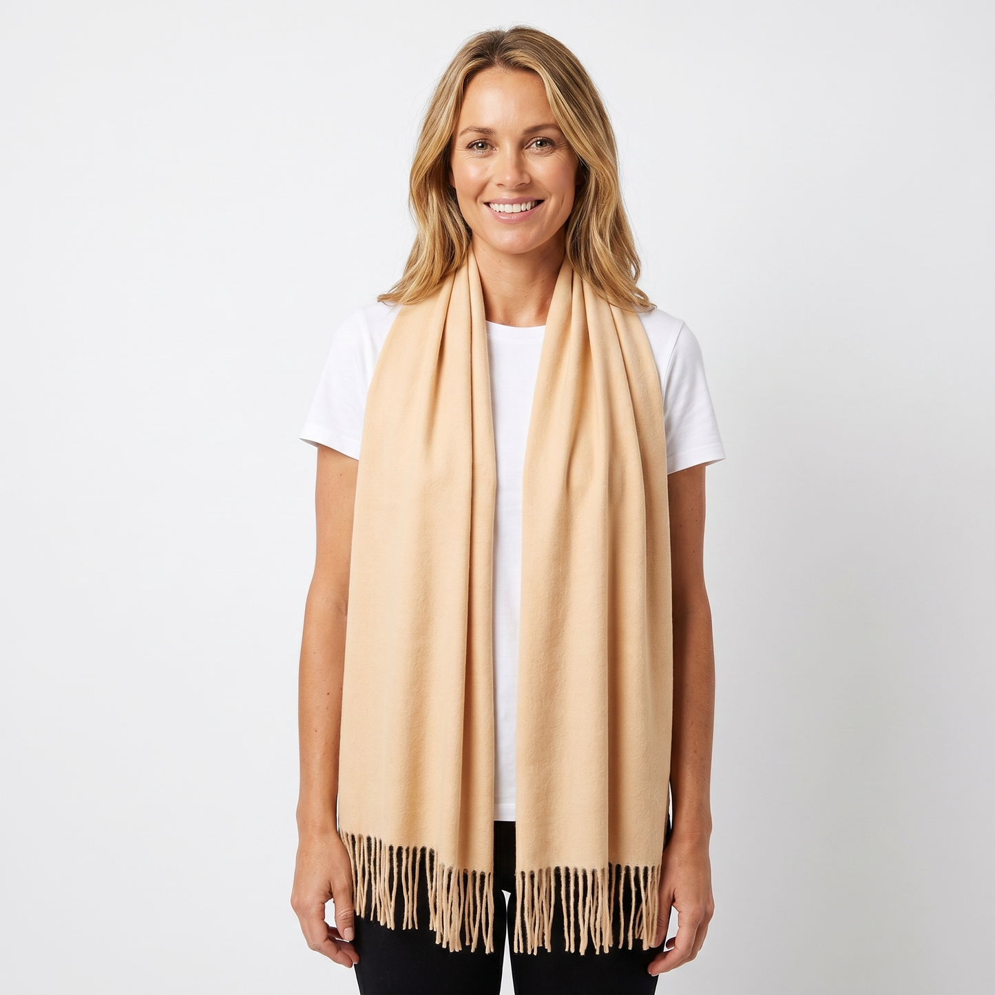 Women's Cashmere-Style Scarf – Oversized Plain Woven Fringe Wrap