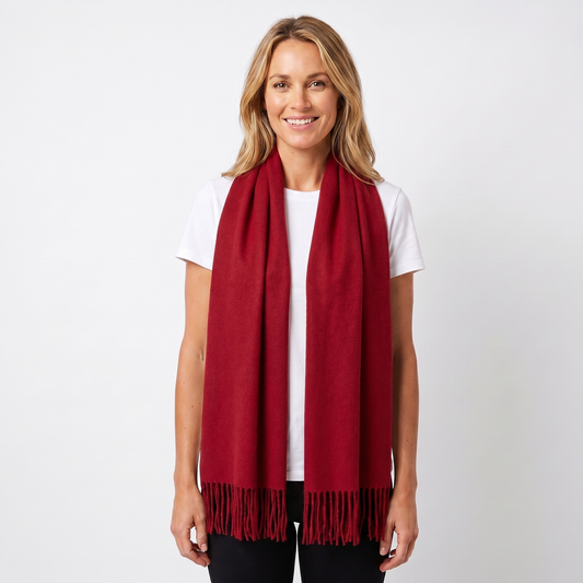 Women's Cashmere-Style Scarf – Oversized Plain Woven Fringe Wrap