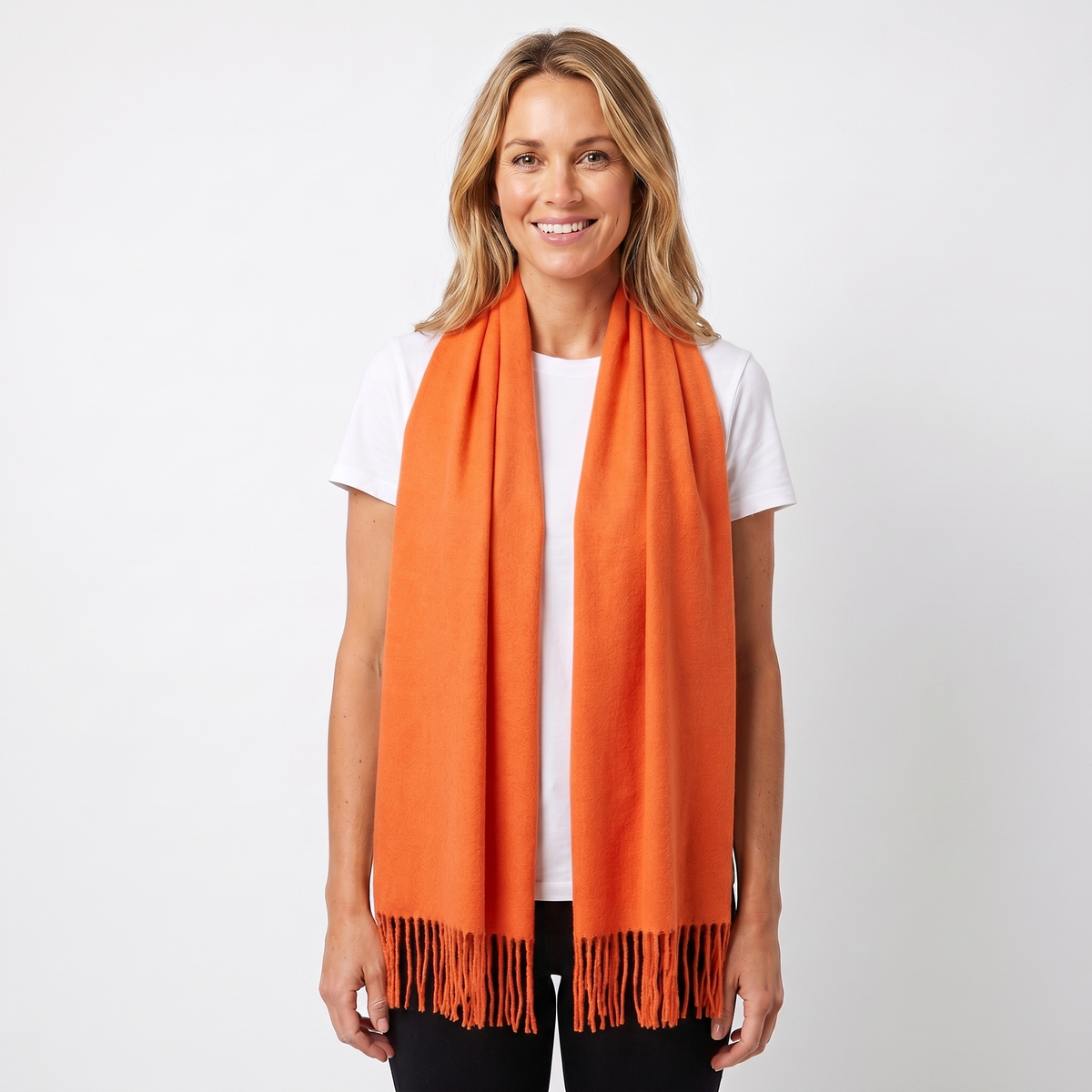 Women's Cashmere-Style Scarf – Oversized Plain Woven Fringe Wrap