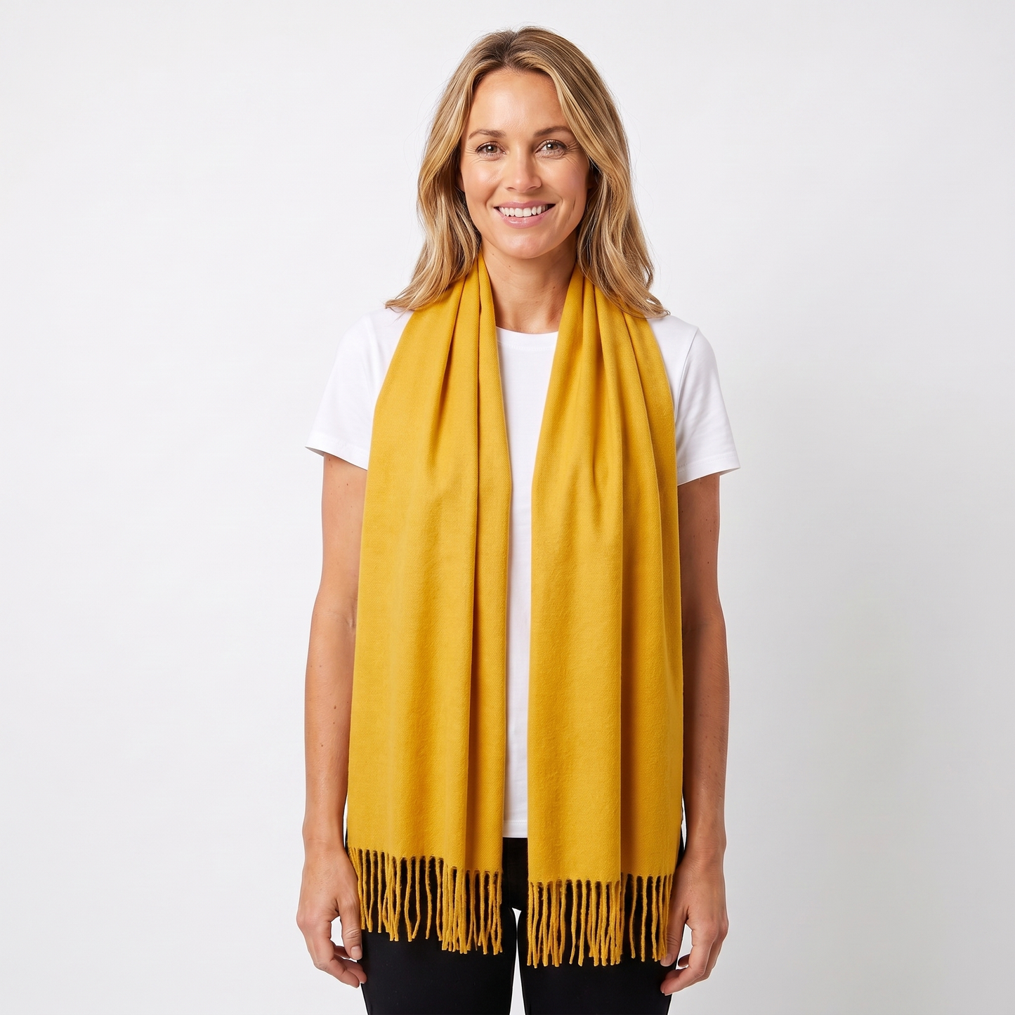 Women's Cashmere-Style Scarf – Oversized Plain Woven Fringe Wrap
