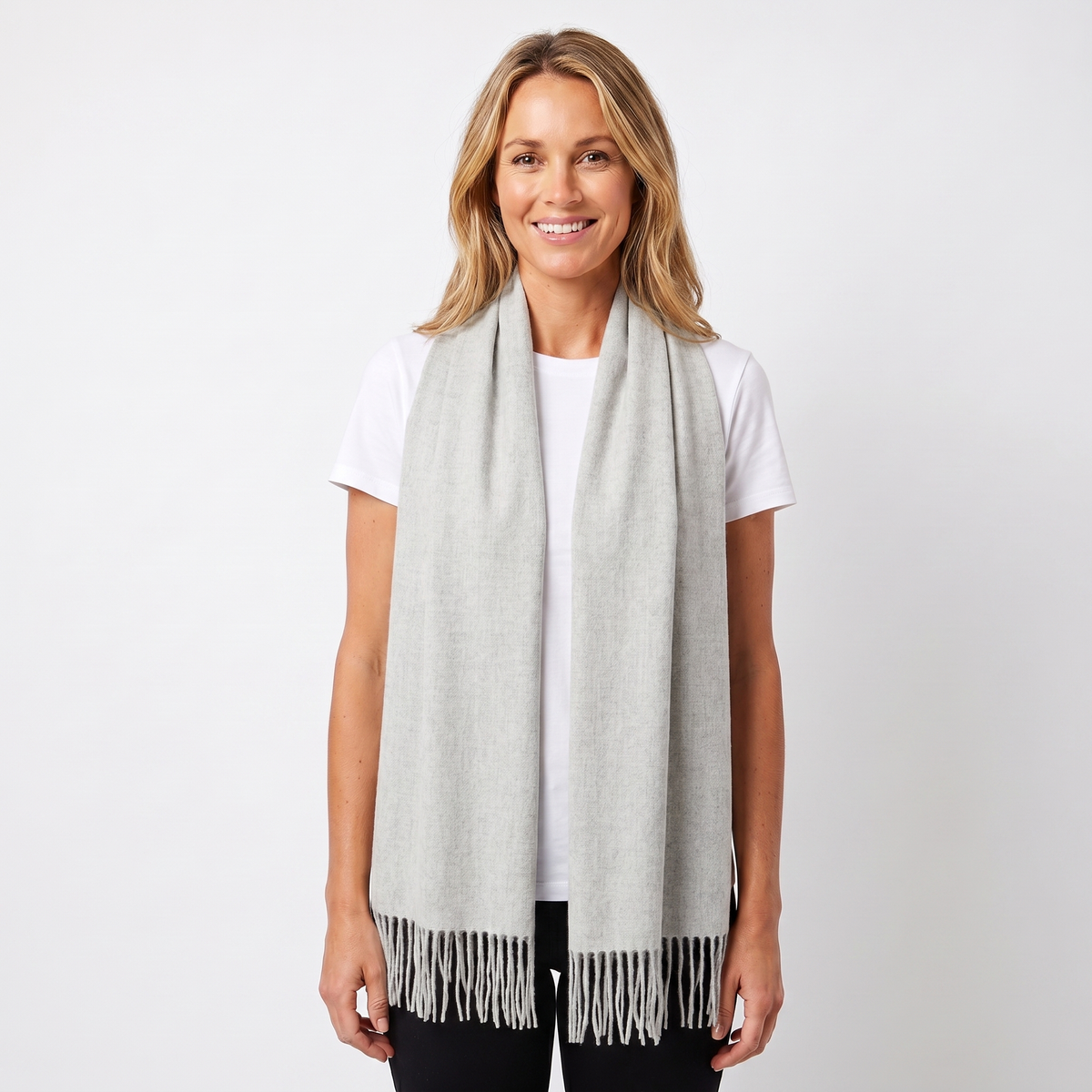 Women's Cashmere-Style Scarf – Oversized Plain Woven Fringe Wrap