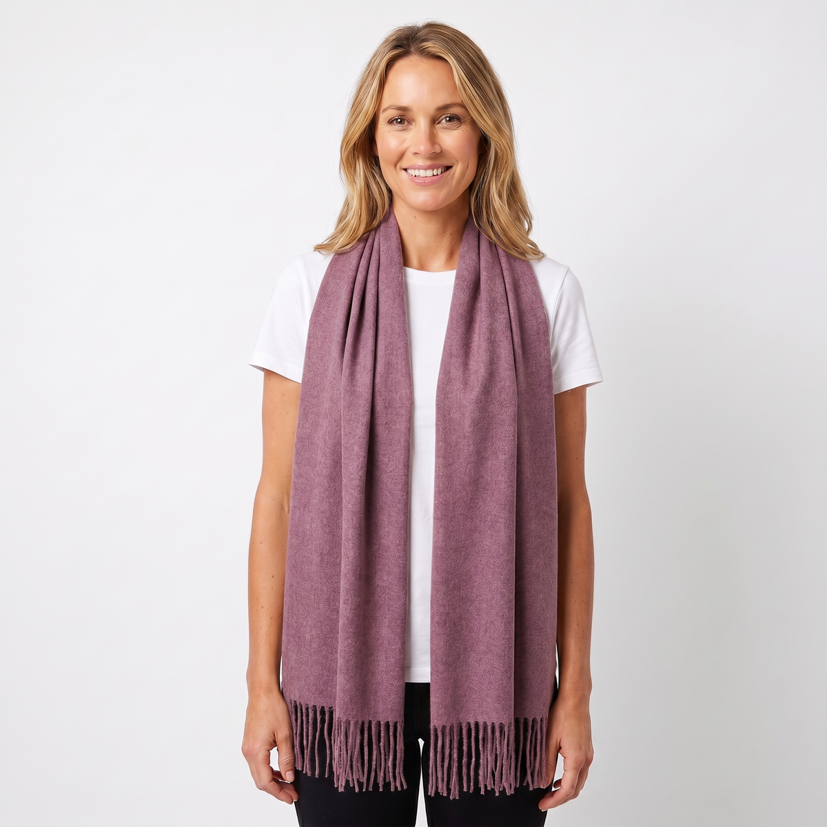 Women's Cashmere-Style Scarf – Oversized Plain Woven Fringe Wrap
