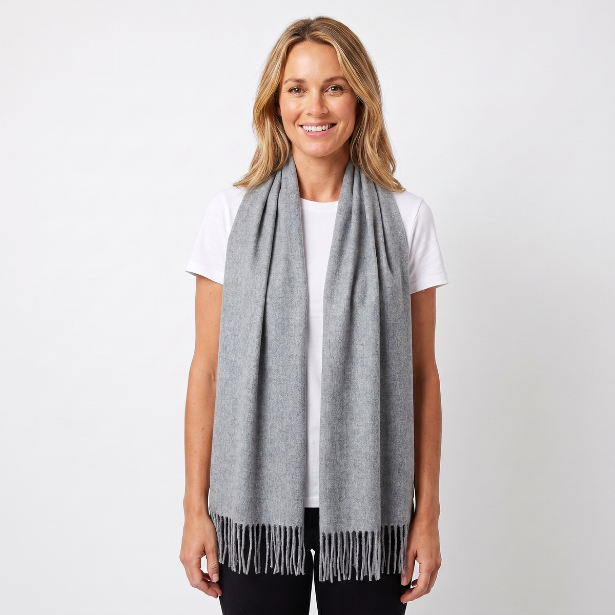 Women's Cashmere-Style Scarf – Oversized Plain Woven Fringe Wrap