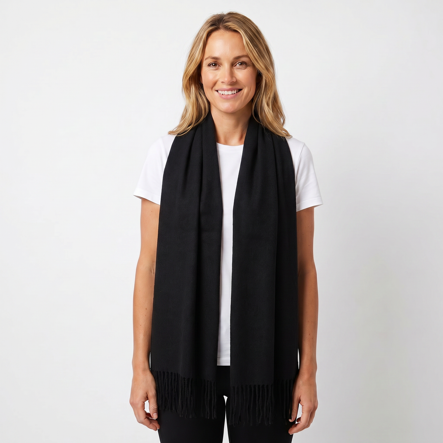 Women's Cashmere-Style Scarf – Oversized Plain Woven Fringe Wrap