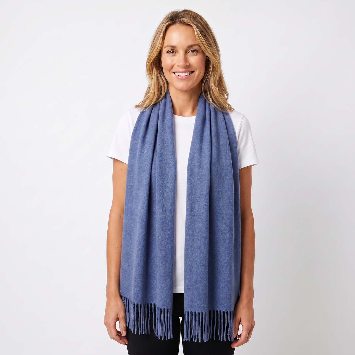 Women's Cashmere-Style Scarf – Oversized Plain Woven Fringe Wrap