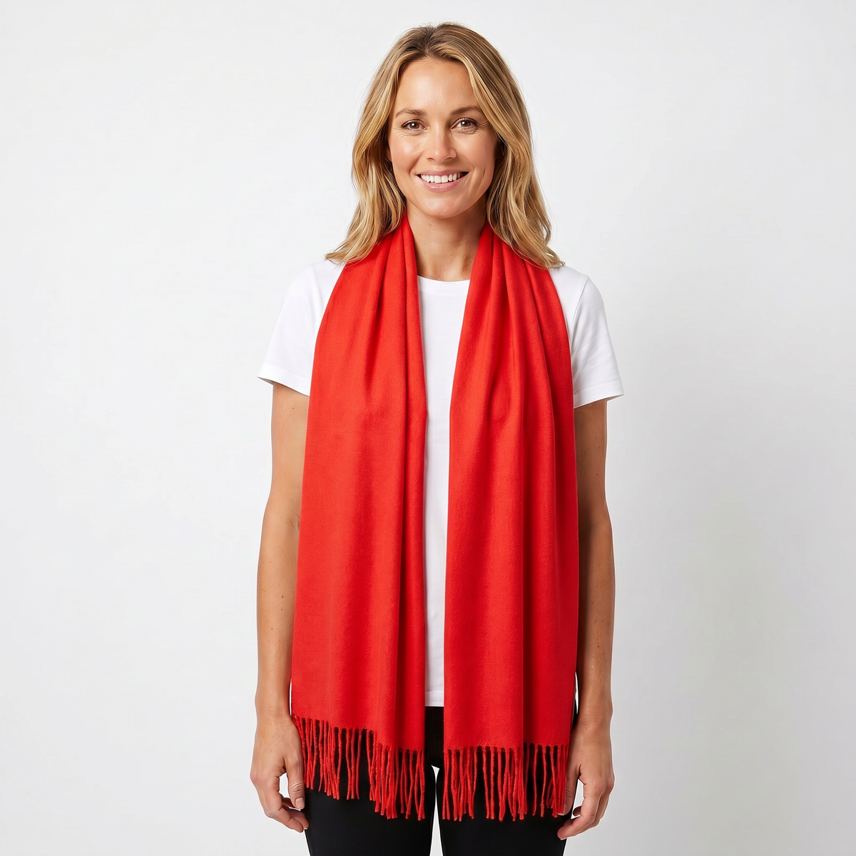 Women's Cashmere-Style Scarf – Oversized Plain Woven Fringe Wrap