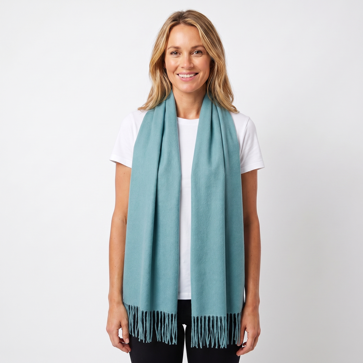 Women's Cashmere-Style Scarf – Oversized Plain Woven Fringe Wrap