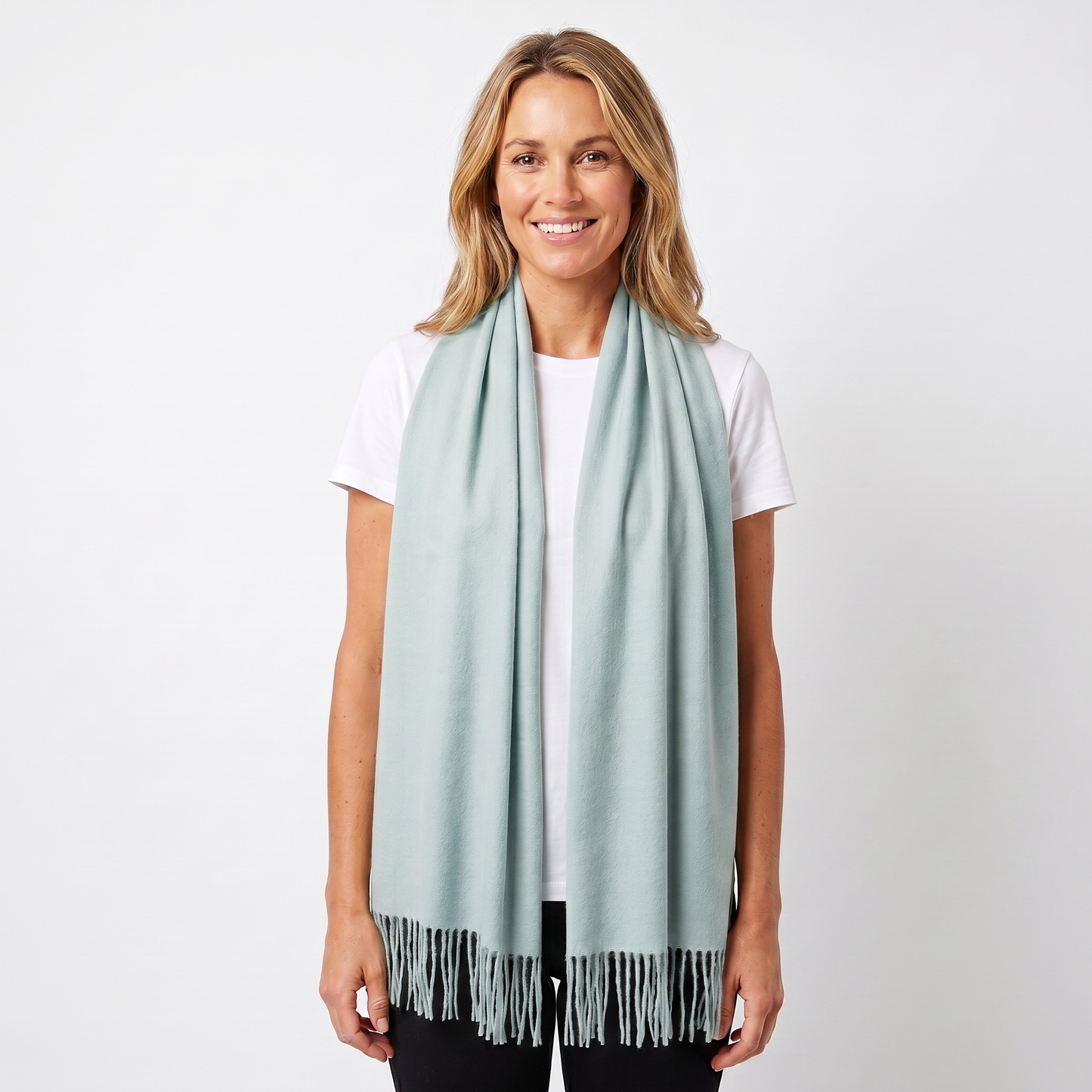 Women's Cashmere-Style Scarf – Oversized Plain Woven Fringe Wrap