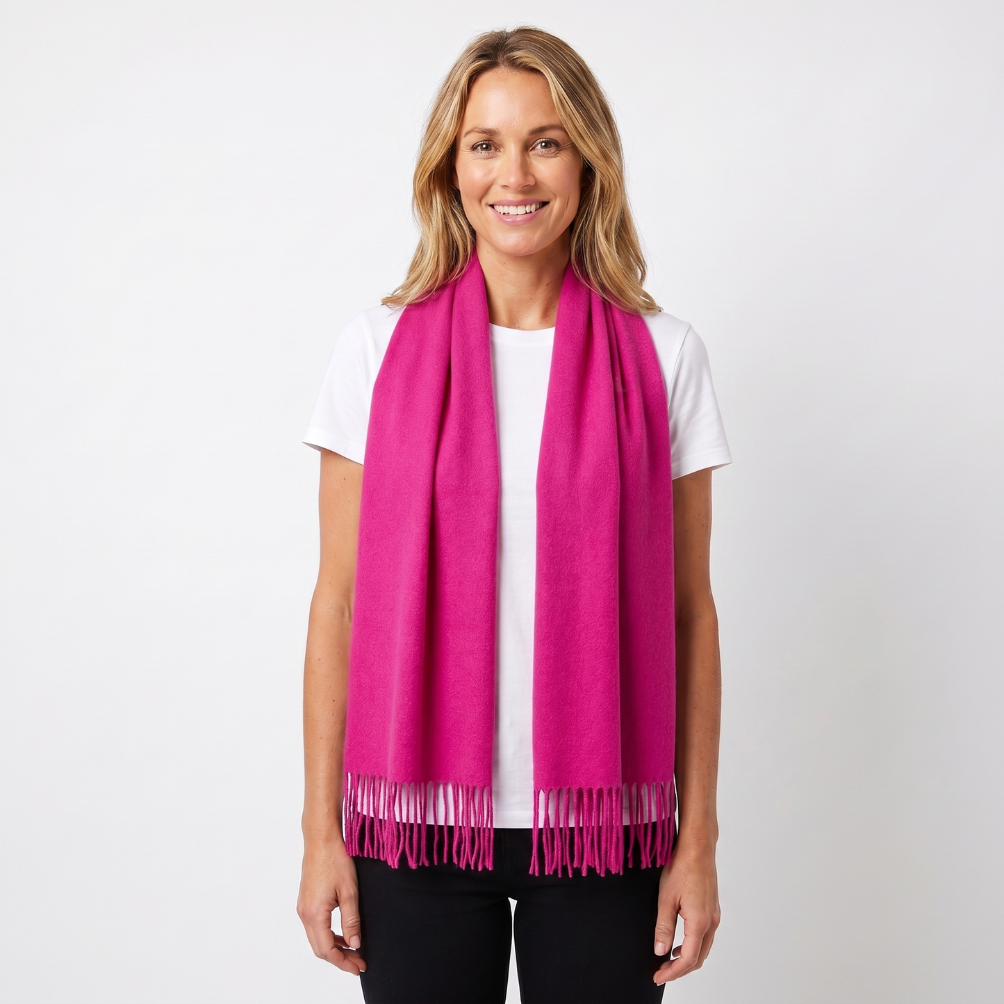 Women's Cashmere-Style Scarf – Oversized Plain Woven Fringe Wrap