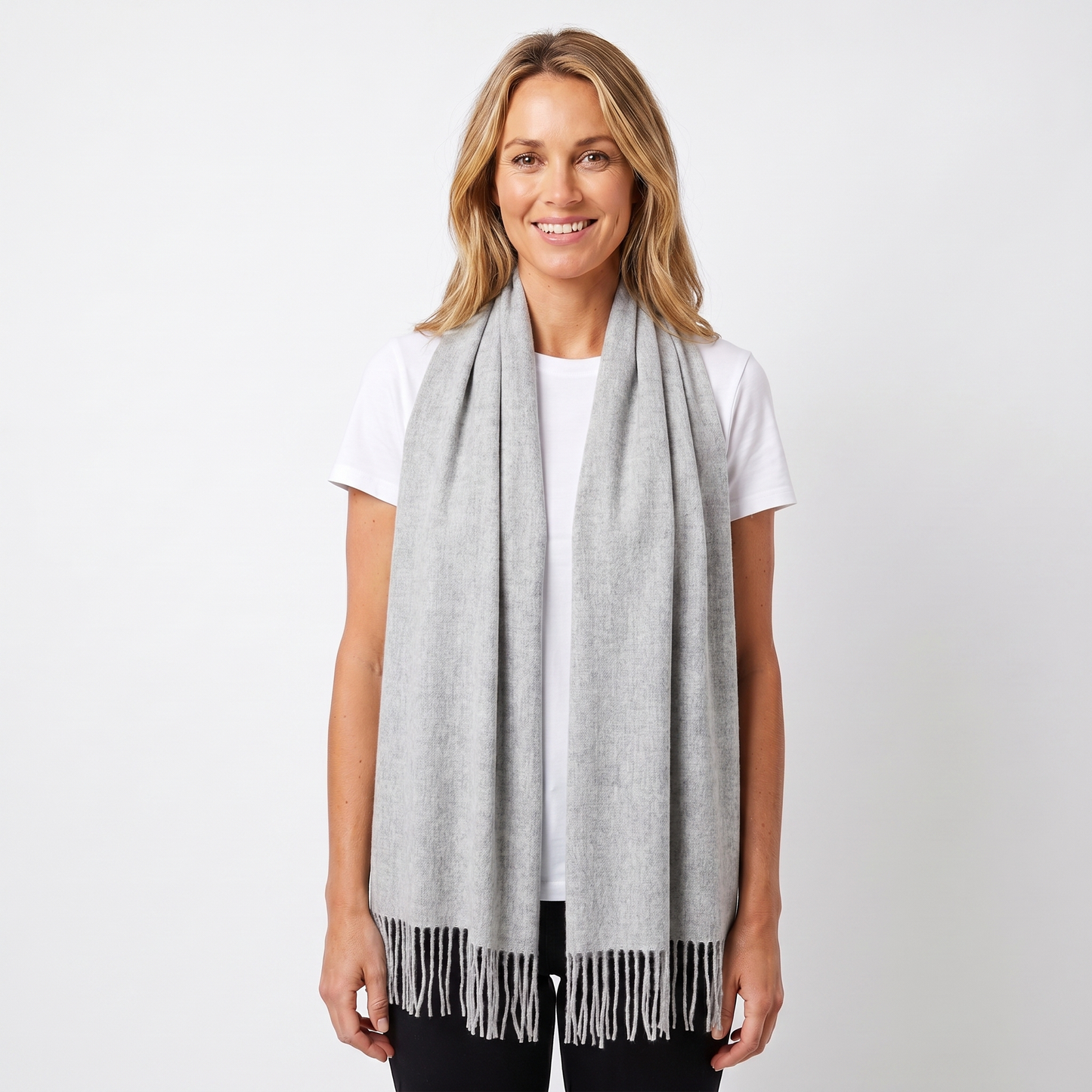 Women's Cashmere-Style Scarf – Oversized Plain Woven Fringe Wrap