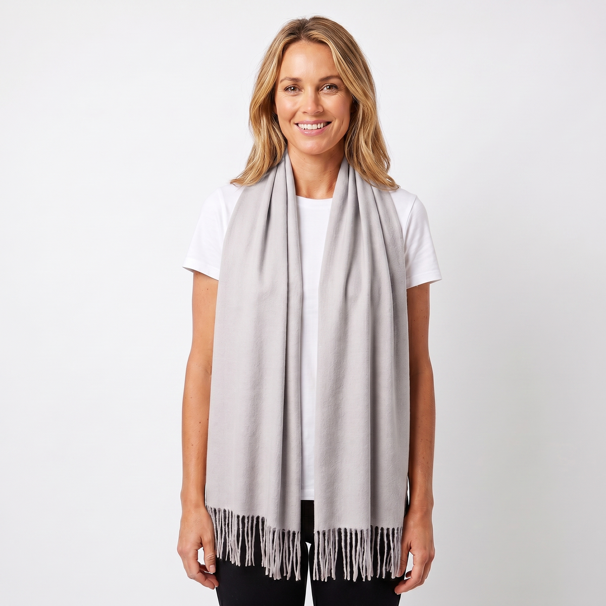 Women's Cashmere-Style Scarf – Oversized Plain Woven Fringe Wrap