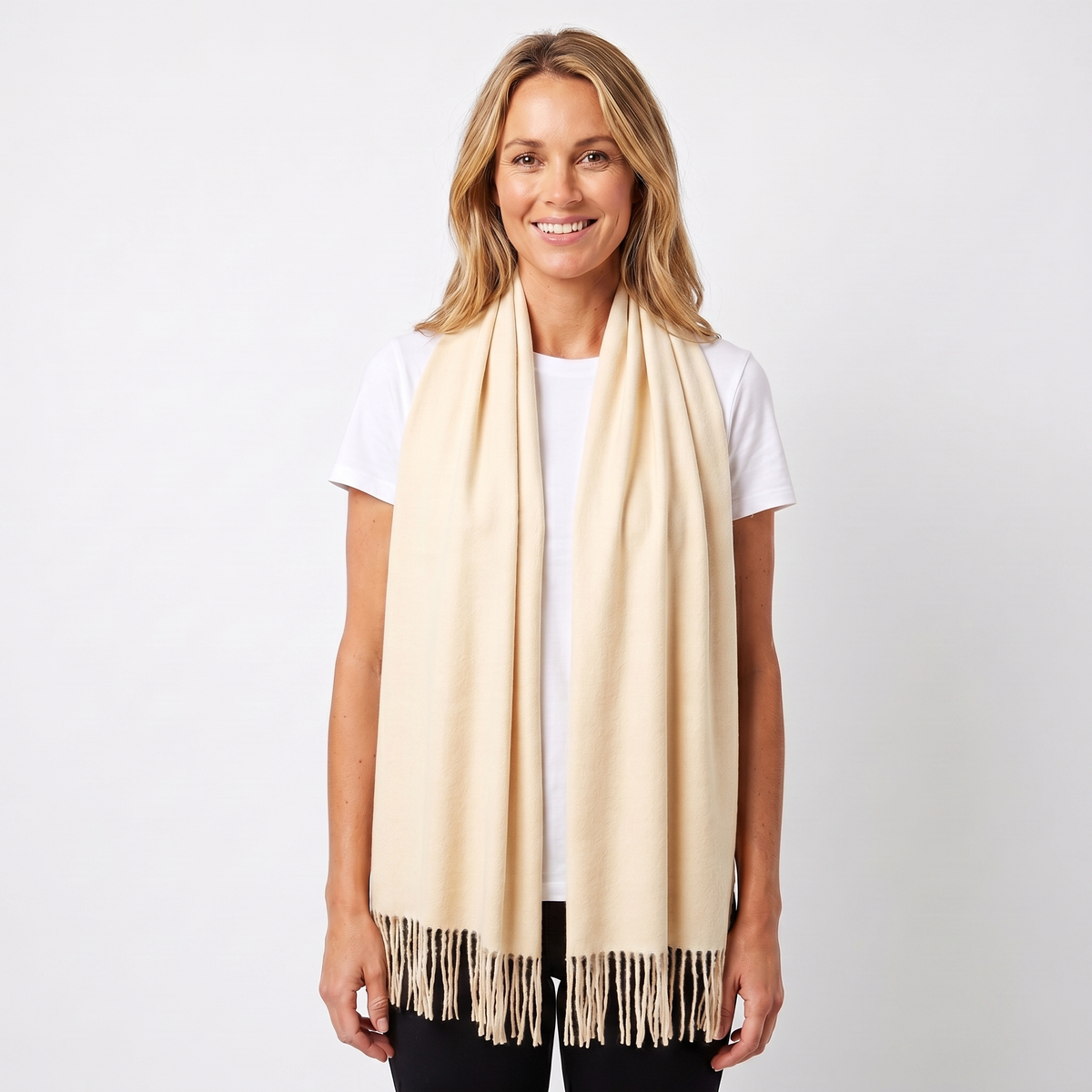 Women's Cashmere-Style Scarf – Oversized Plain Woven Fringe Wrap