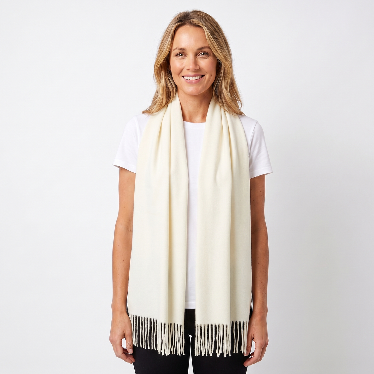 Women's Cashmere-Style Scarf – Oversized Plain Woven Fringe Wrap