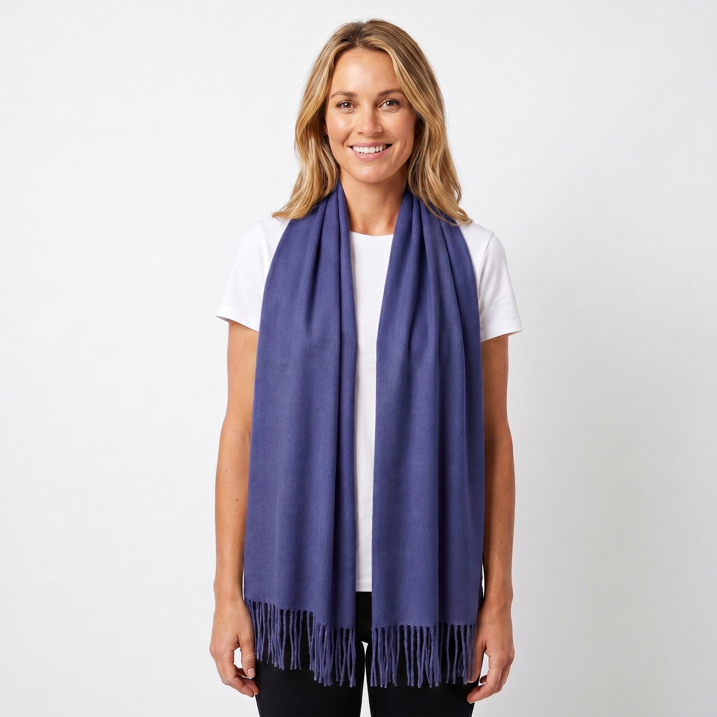 Women's Cashmere-Style Scarf – Oversized Plain Woven Fringe Wrap