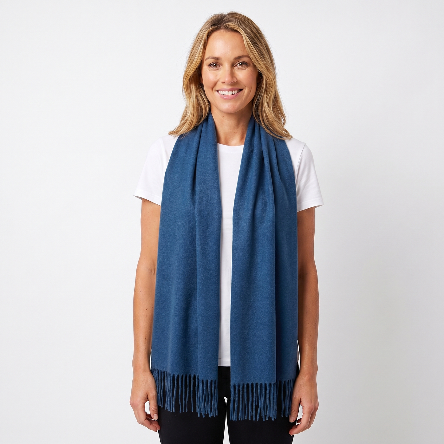 Women's Cashmere-Style Scarf – Oversized Plain Woven Fringe Wrap
