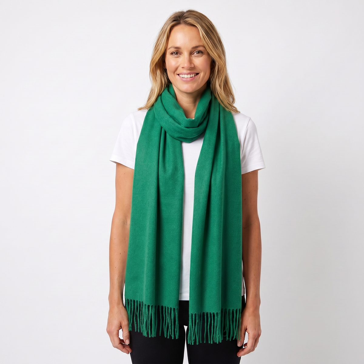 Women's Cashmere-Style Scarf – Oversized Plain Woven Fringe Wrap