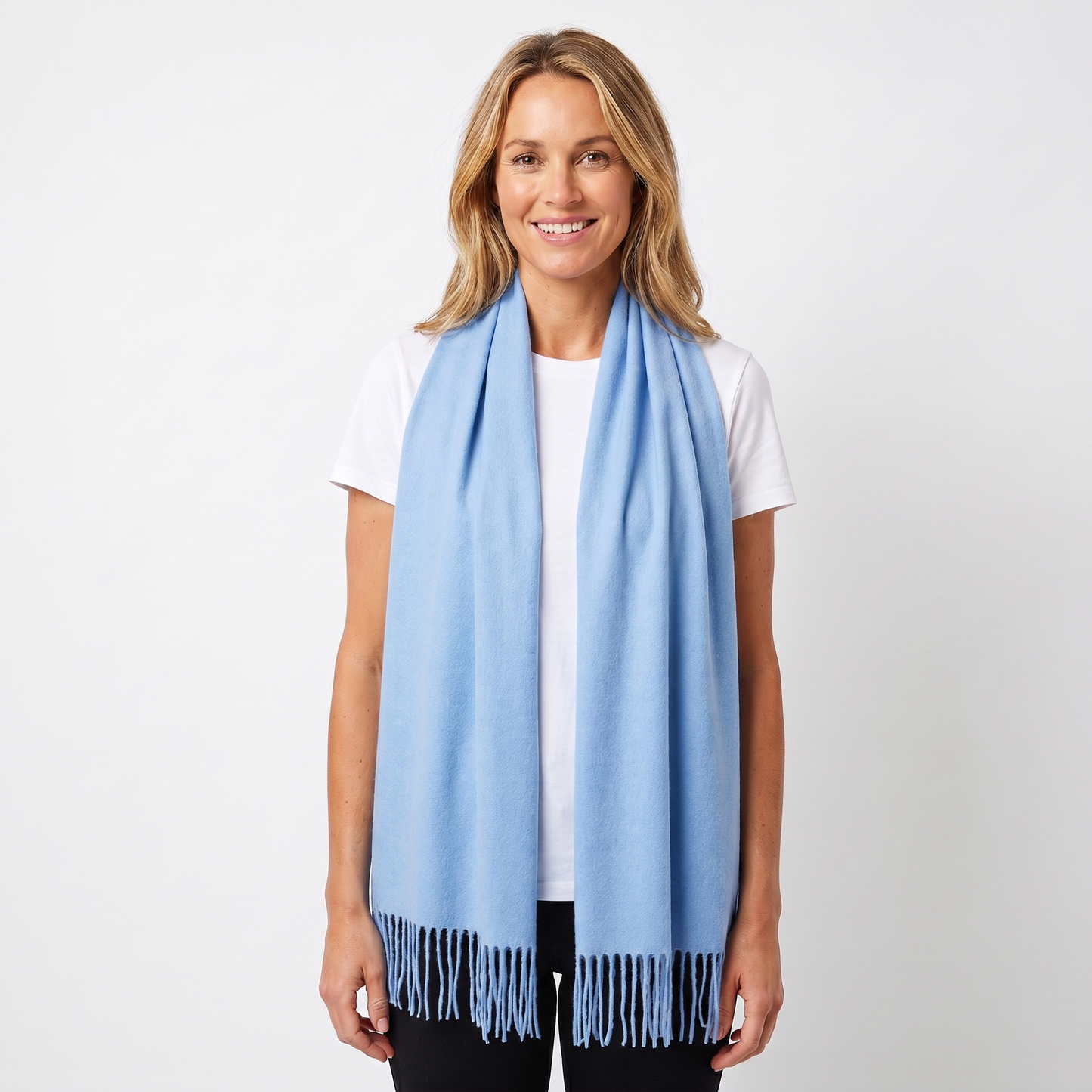 Women's Cashmere-Style Scarf – Oversized Plain Woven Fringe Wrap
