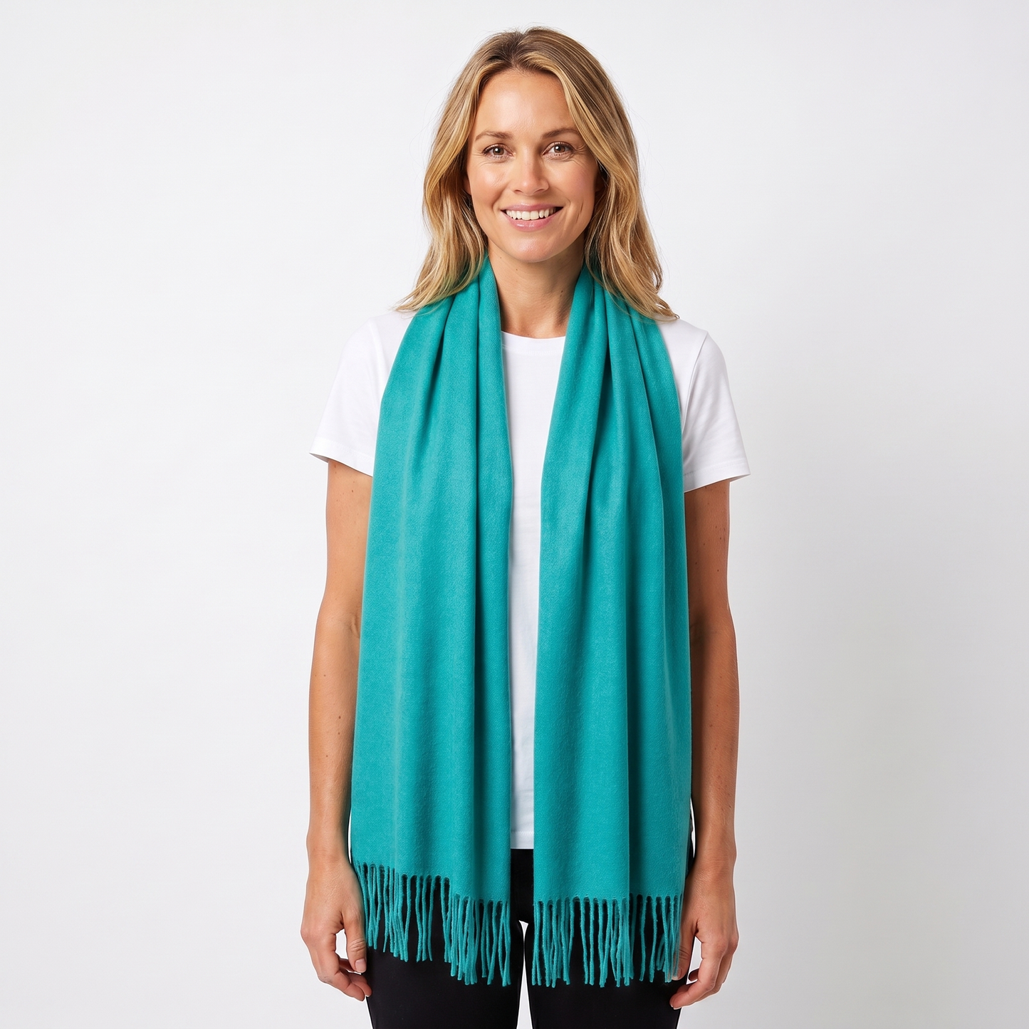 Women's Cashmere-Style Scarf – Oversized Plain Woven Fringe Wrap