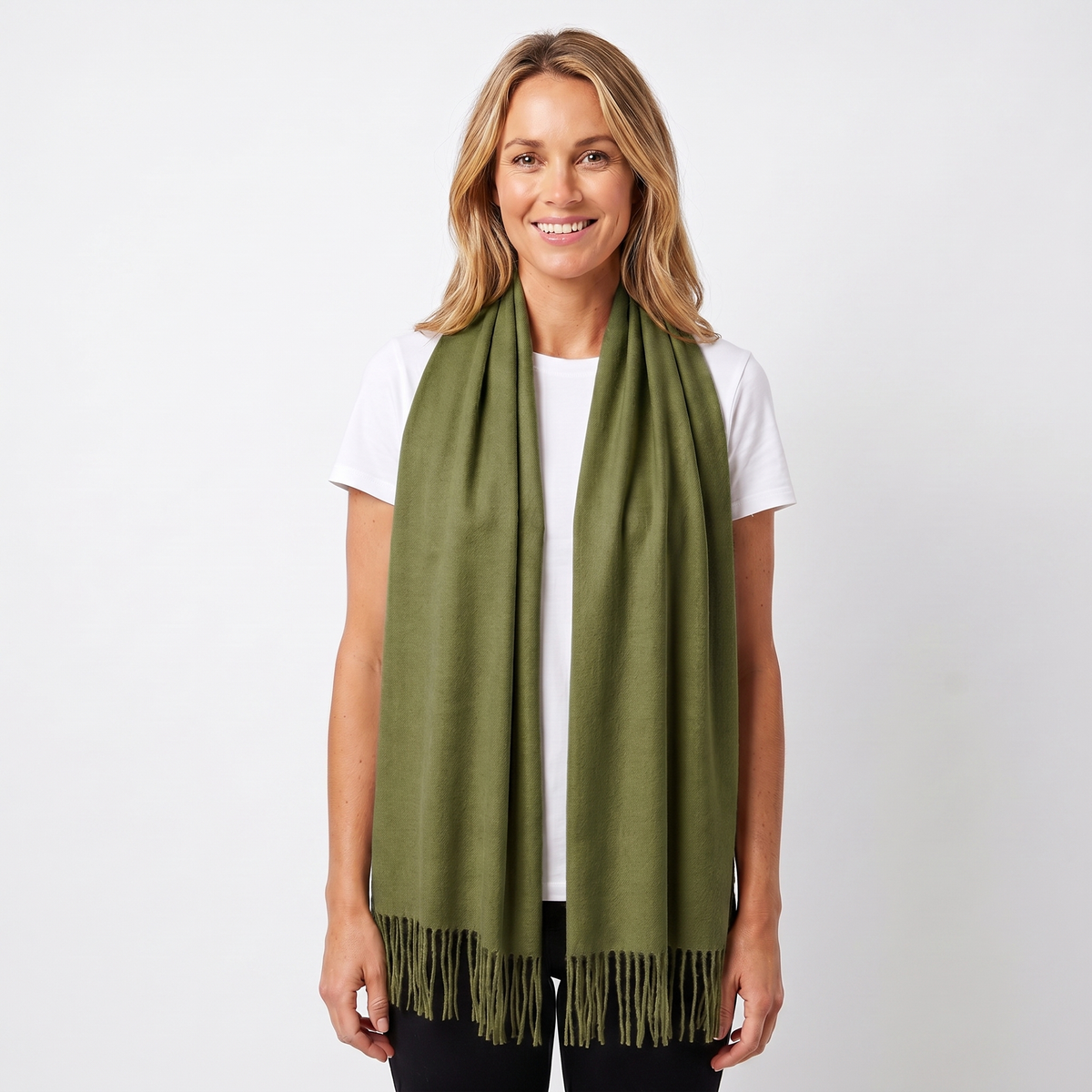 Women's Cashmere-Style Scarf – Oversized Plain Woven Fringe Wrap