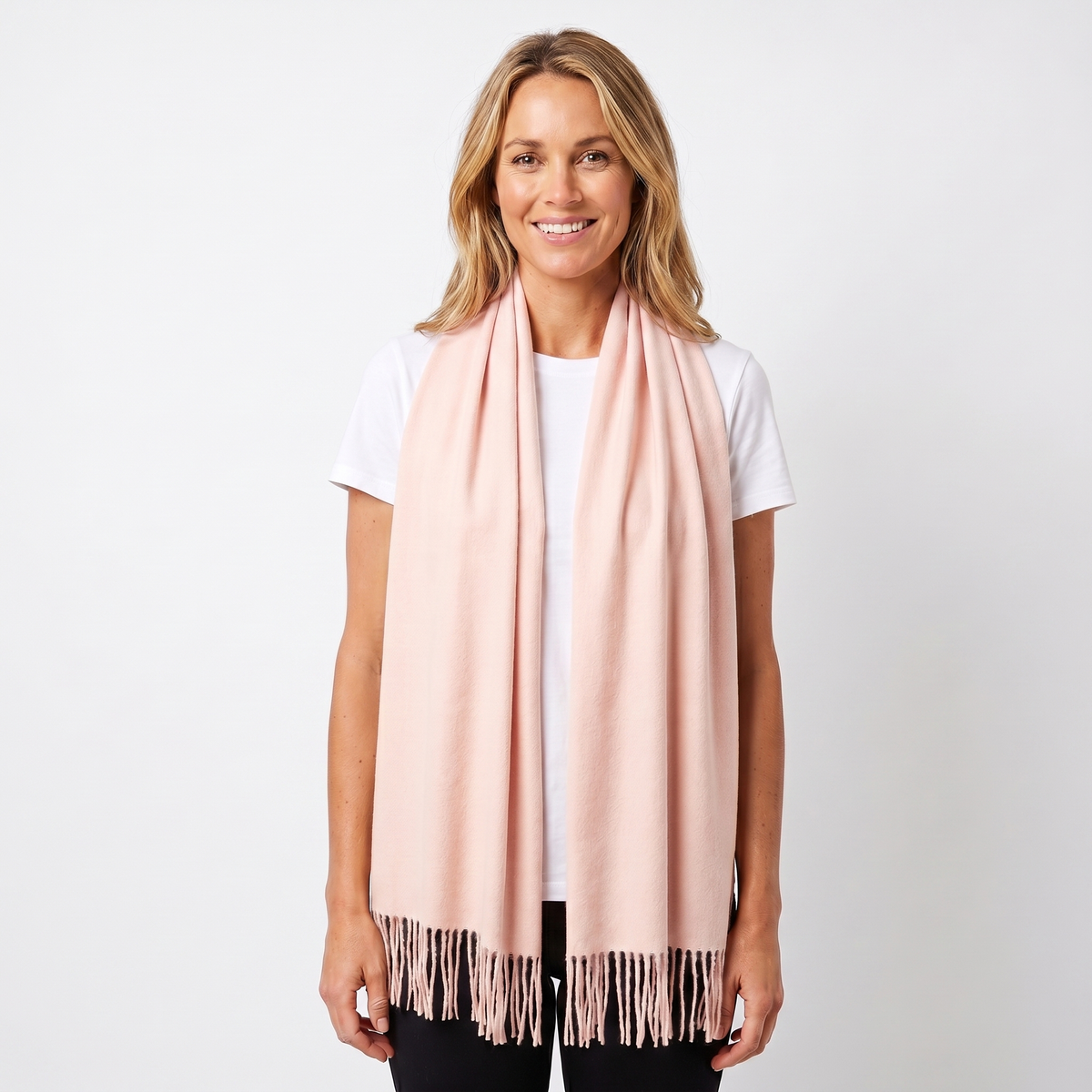 Women's Cashmere-Style Scarf – Oversized Plain Woven Fringe Wrap