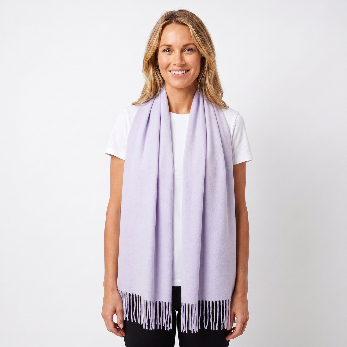 Women's Cashmere-Style Scarf – Oversized Plain Woven Fringe Wrap