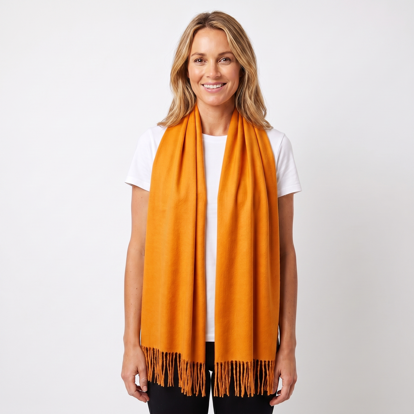 Women's Cashmere-Style Scarf – Oversized Plain Woven Fringe Wrap