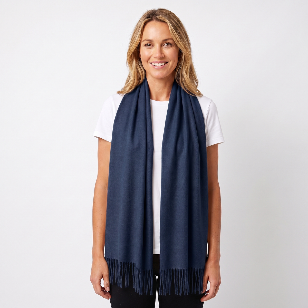 Women's Cashmere-Style Scarf – Oversized Plain Woven Fringe Wrap
