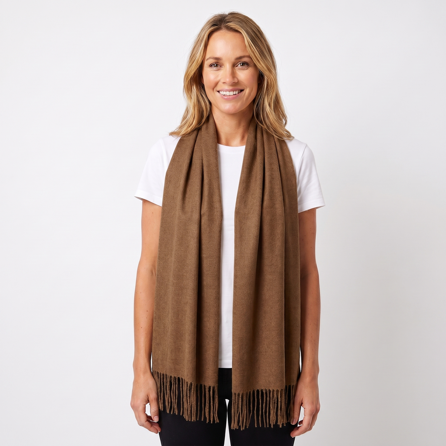 Women's Cashmere-Style Scarf – Oversized Plain Woven Fringe Wrap