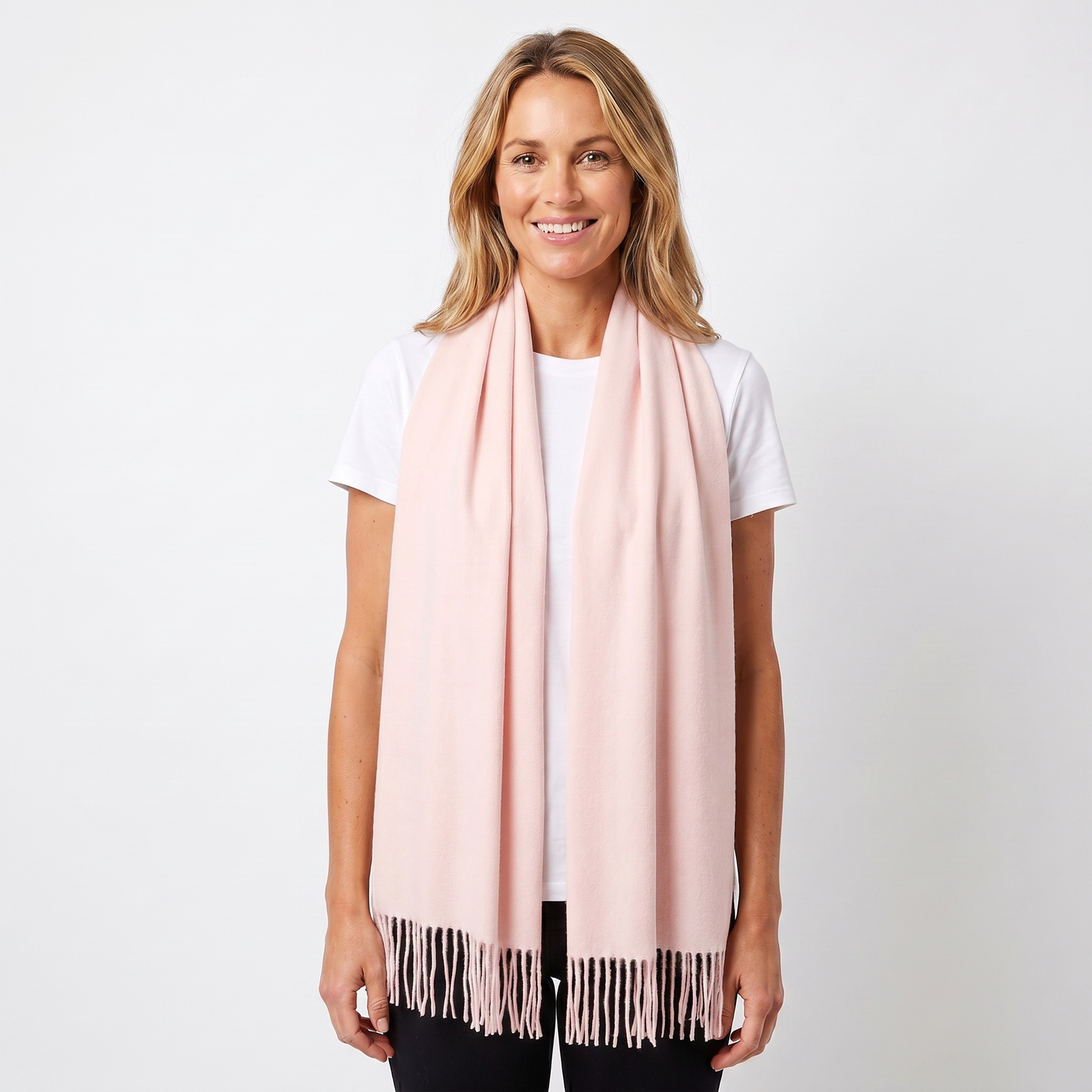 Women's Cashmere-Style Scarf – Oversized Plain Woven Fringe Wrap