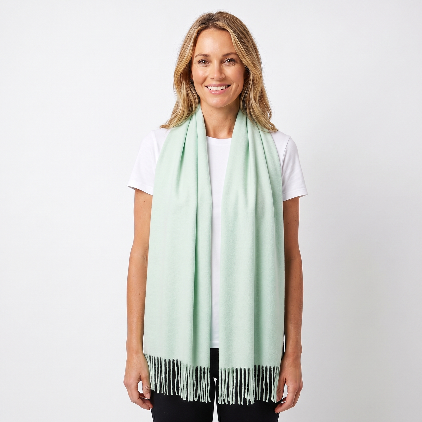Women's Cashmere-Style Scarf – Oversized Plain Woven Fringe Wrap