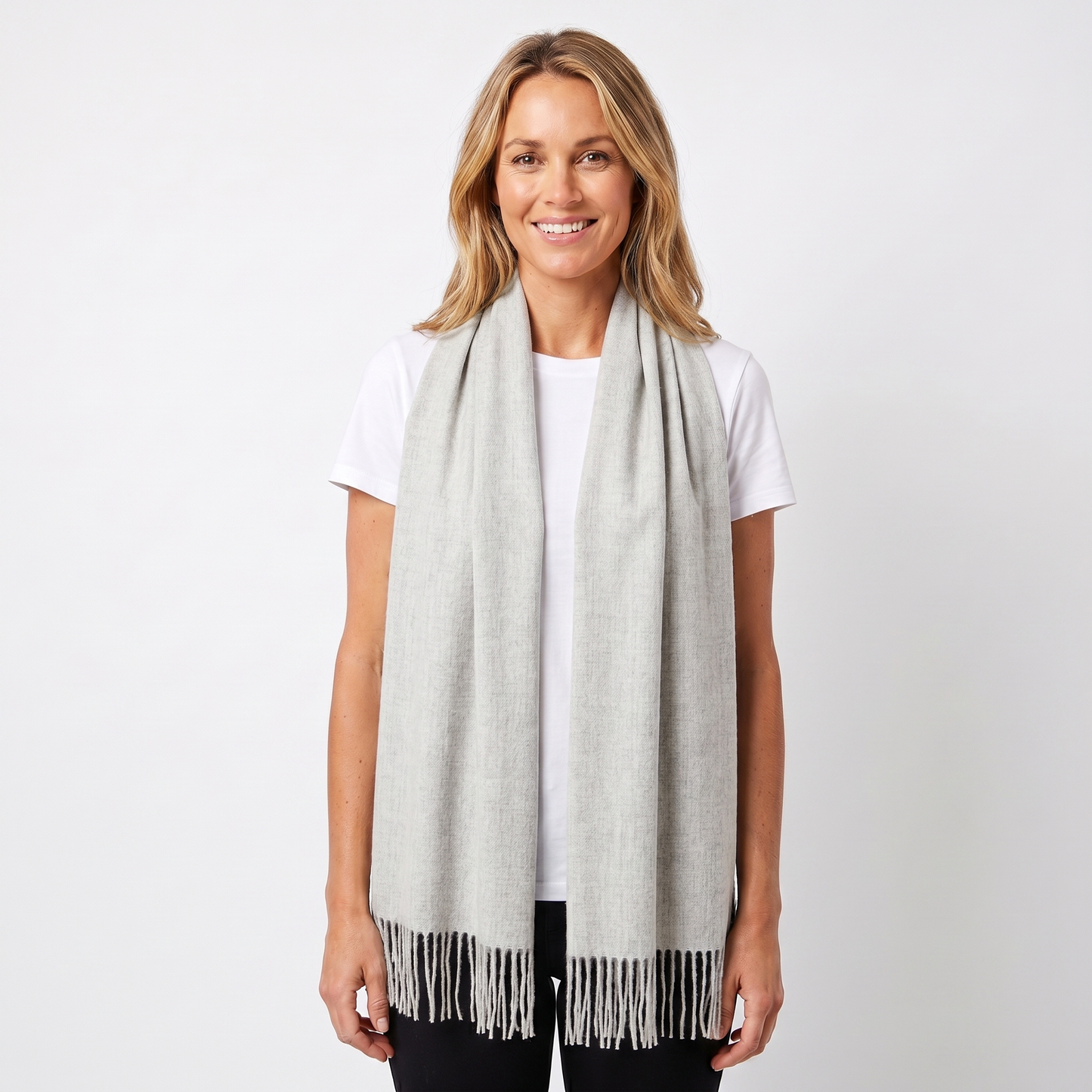 Women's Cashmere-Style Scarf – Oversized Plain Woven Fringe Wrap
