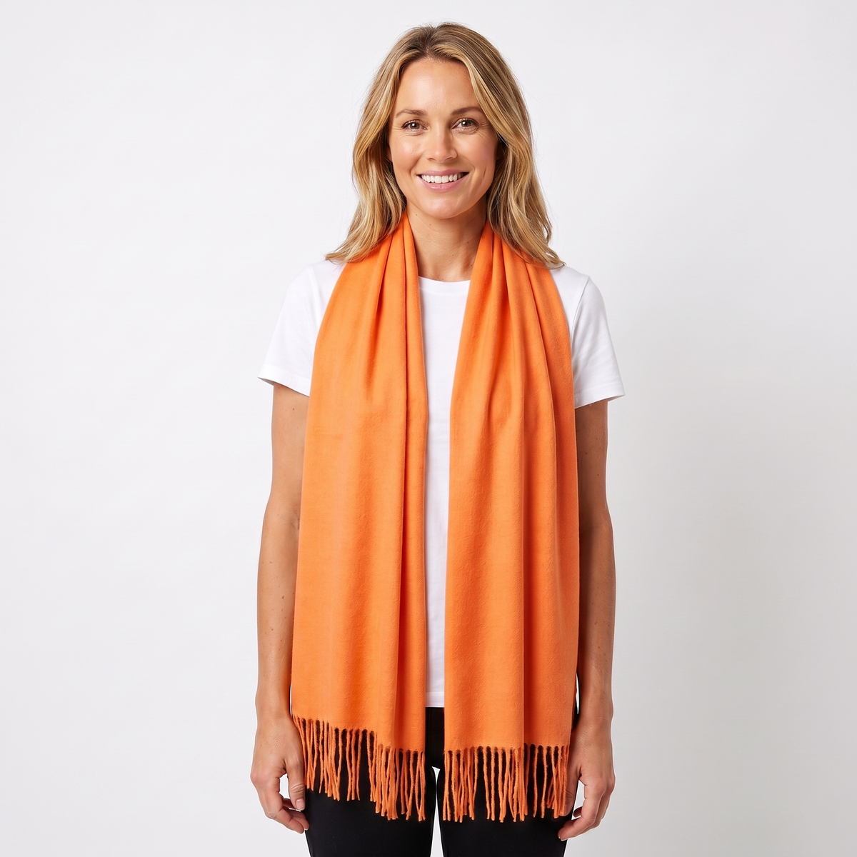 Women's Cashmere-Style Scarf – Oversized Plain Woven Fringe Wrap
