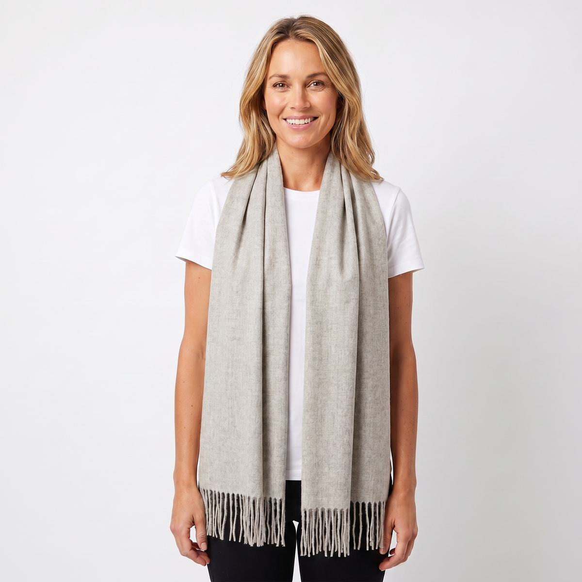 Women's Cashmere-Style Scarf – Oversized Plain Woven Fringe Wrap